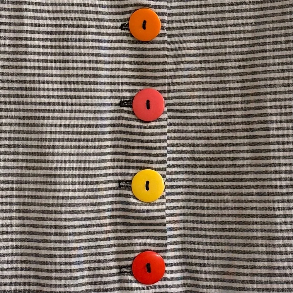 Vintage Youngland Girls Dress Sz 6 80s Polka Dot Collar Colorful Rainbow Buttons